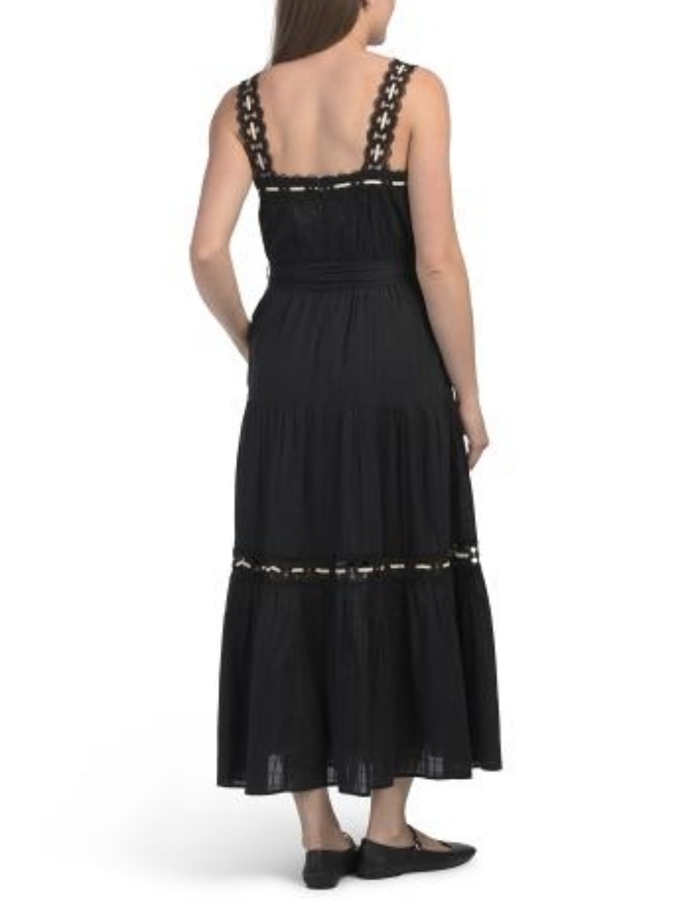 NWT- Anne Klein Lace Detail Cotton Tie Belt Stitching Accents Maxi Dress-Size 14 - Picture 3 of 16